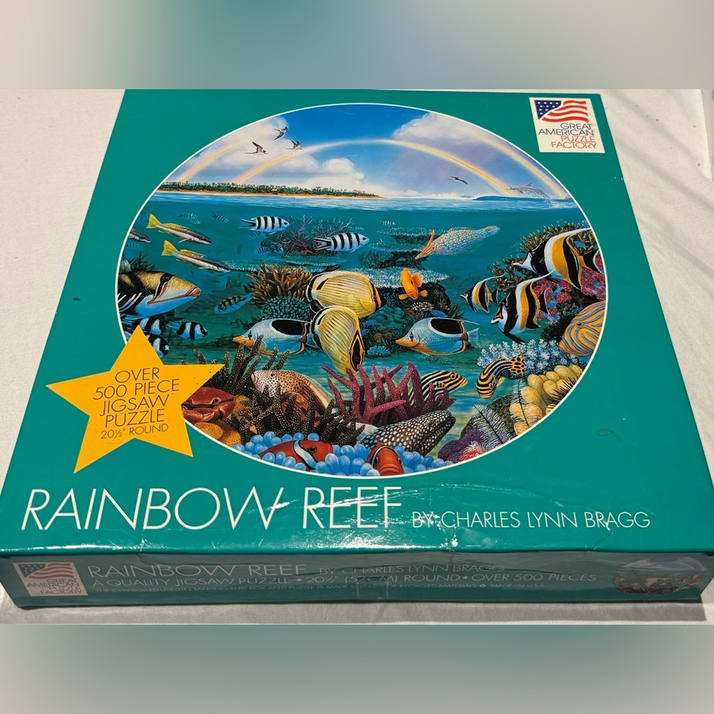 Vintage Round Jigsaw puzzle, Rainbow Reef, 500+ pieces, Great American Puzzle